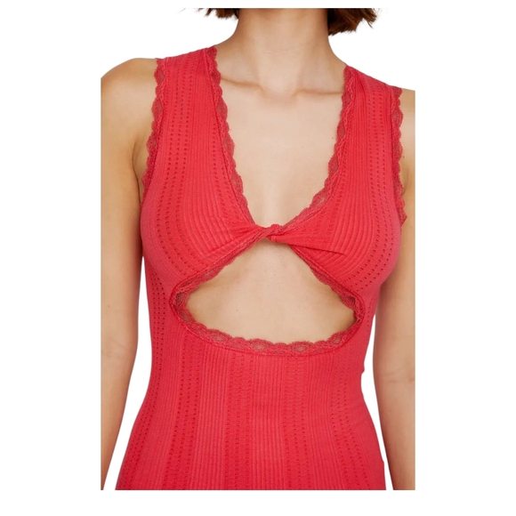 Nasty Gal Red Lace Trim Eyelet Cut Out Mini Dress M/L / Valentine's Day - Picture 9 of 12